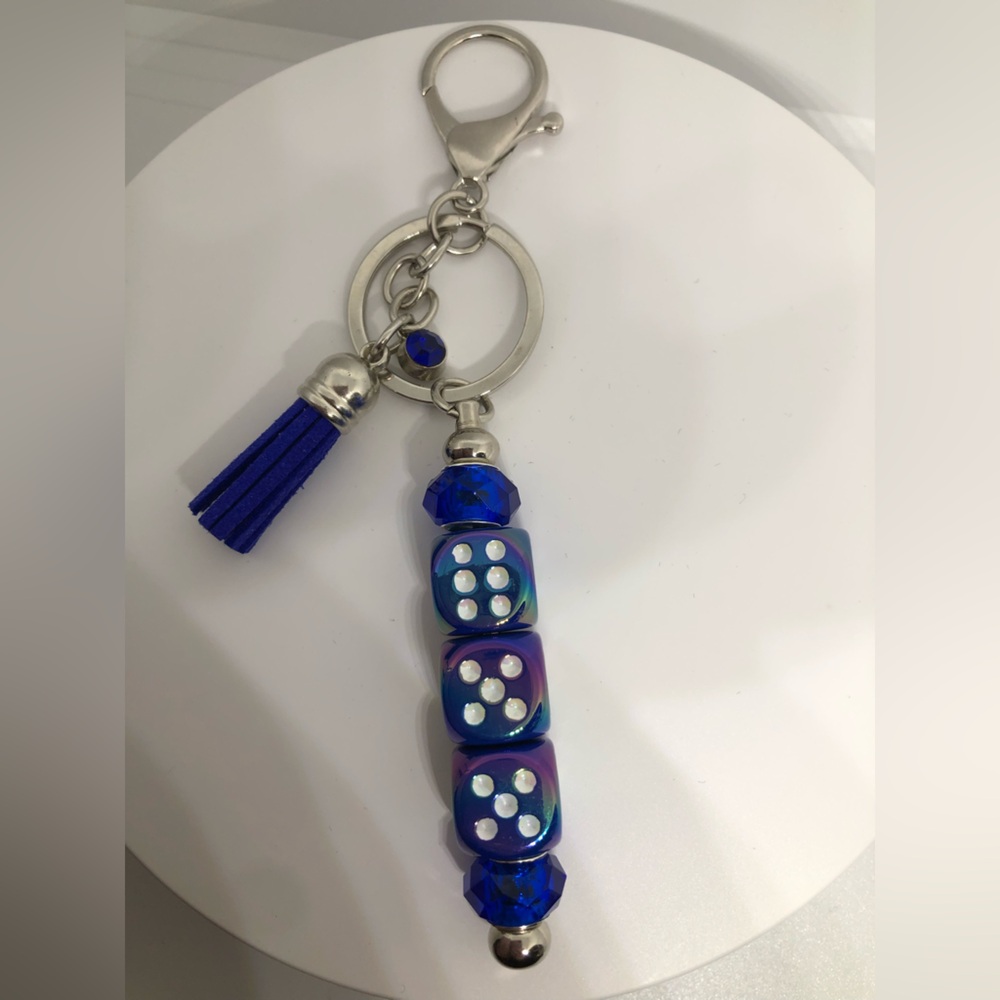 Blue Dice Keychain with Tassel